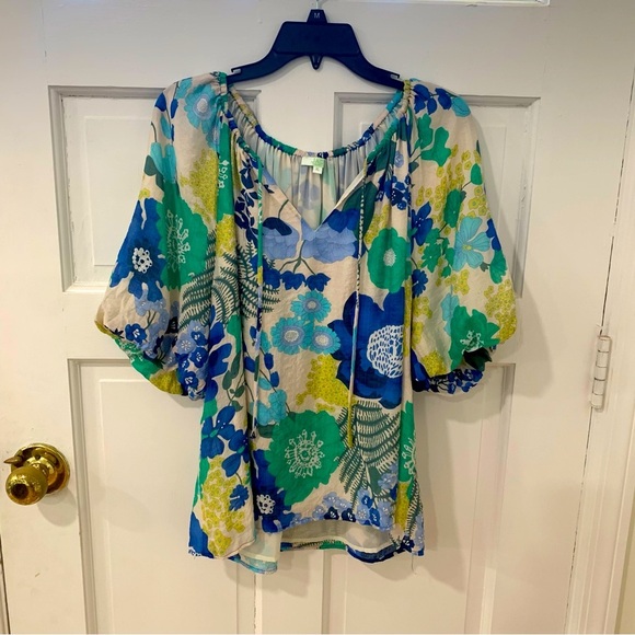 Jade Melody Tam Women’s Puff Sleeve Floral Print Flowy Blouse Size XL - Picture 1 of 10